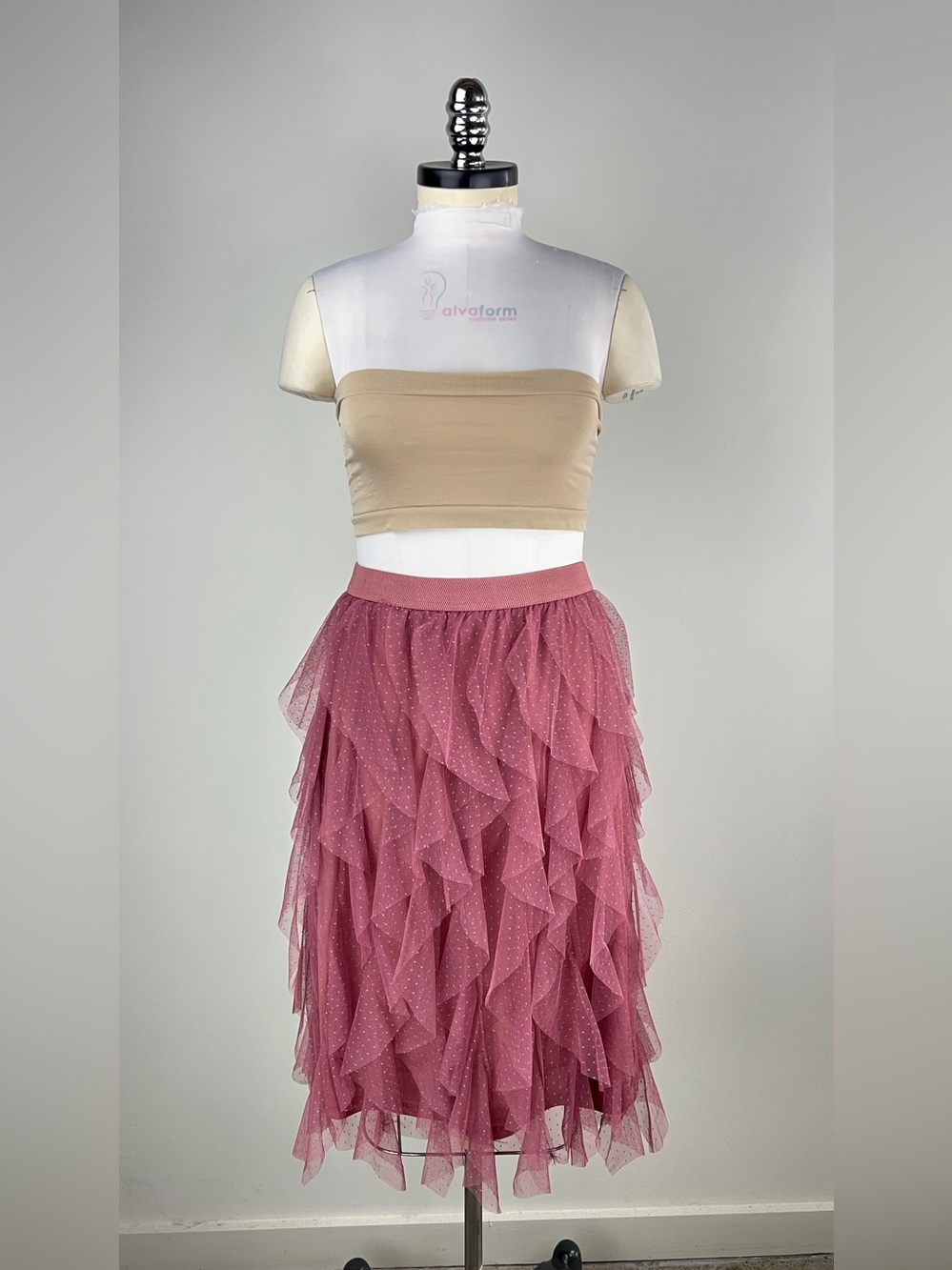💚 3858. Ruffled Midi Tulle Skirt in Dusty Rose